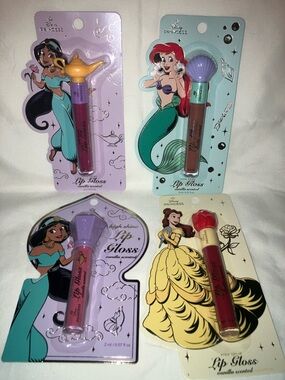Disney Princess Vanilla  Lip Gloss Set‎ (4) Jasmine Belle Rose Ariel Sea Shell